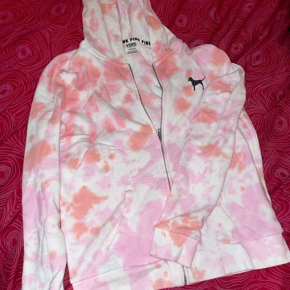 V.S. PINK lightweight zip-up tie dye hoodie